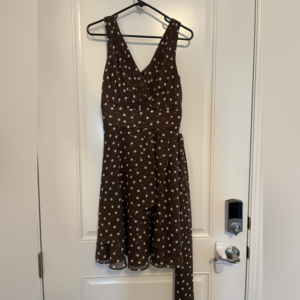 WHBM brown polka dot dress. Midi length. Size 8. Worn once.